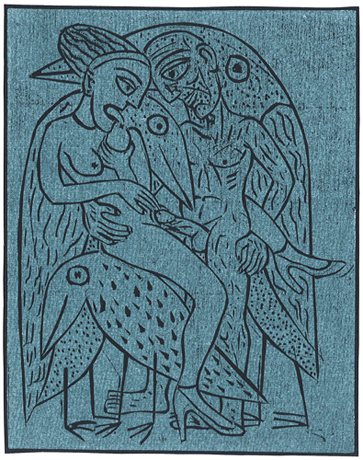 „Liebespaar” |  2008zweifarbiger Holzschnitt, Wei auf Schwarz, 20 x 14 cm